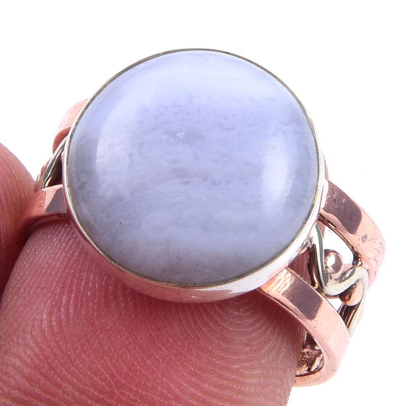 

Natural Blue Lace Agate Gemstone 925 Sterling Silver Two Tone Ring Size 8 r3T50