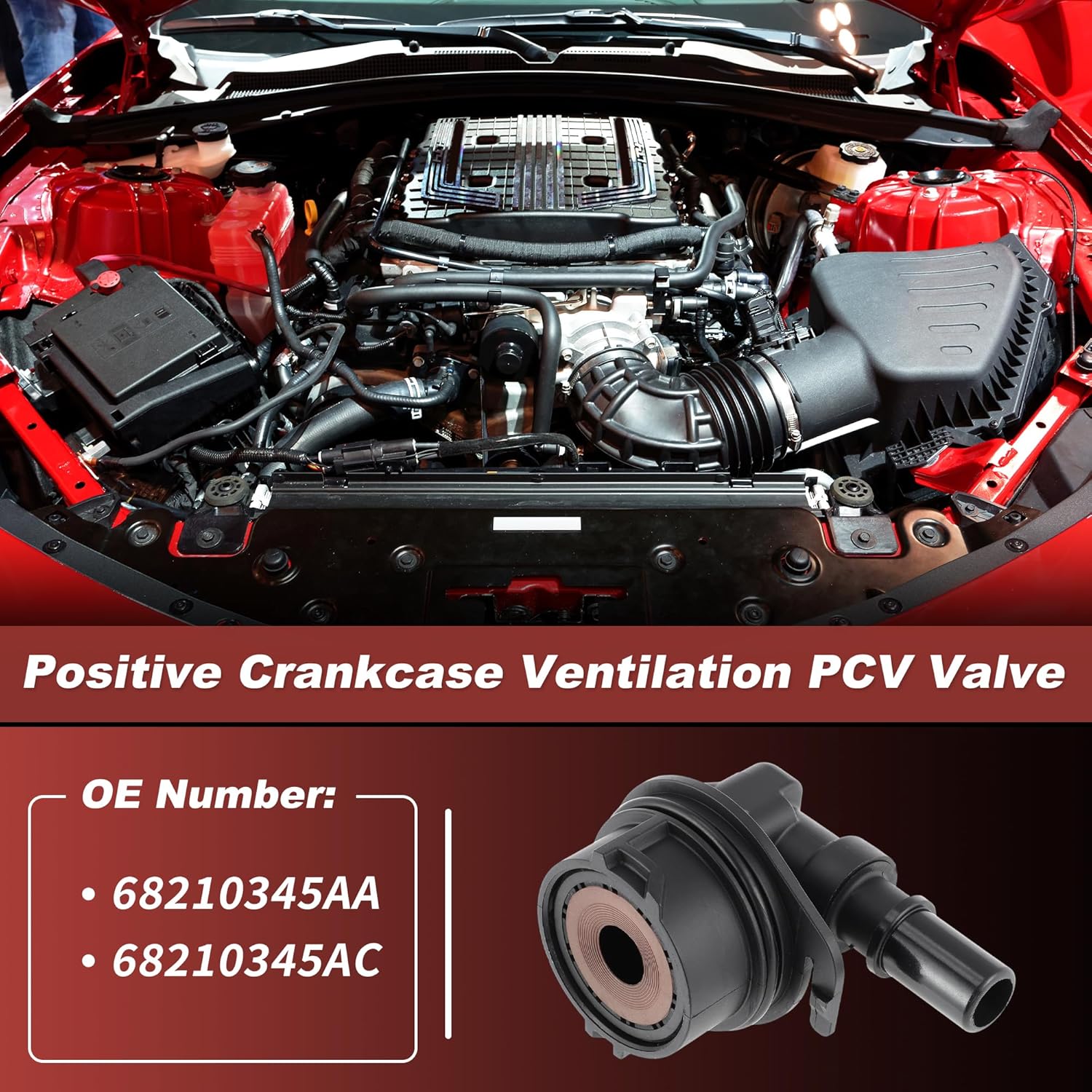 

No.68210345AA Positive Crankcase Ventilation PCV Valve for Jeep Wrangler 3.6L Hybrid 18-22 for Ram 1500 3.6L Hybrid 19-22 for Jeep Grand Cherokee
