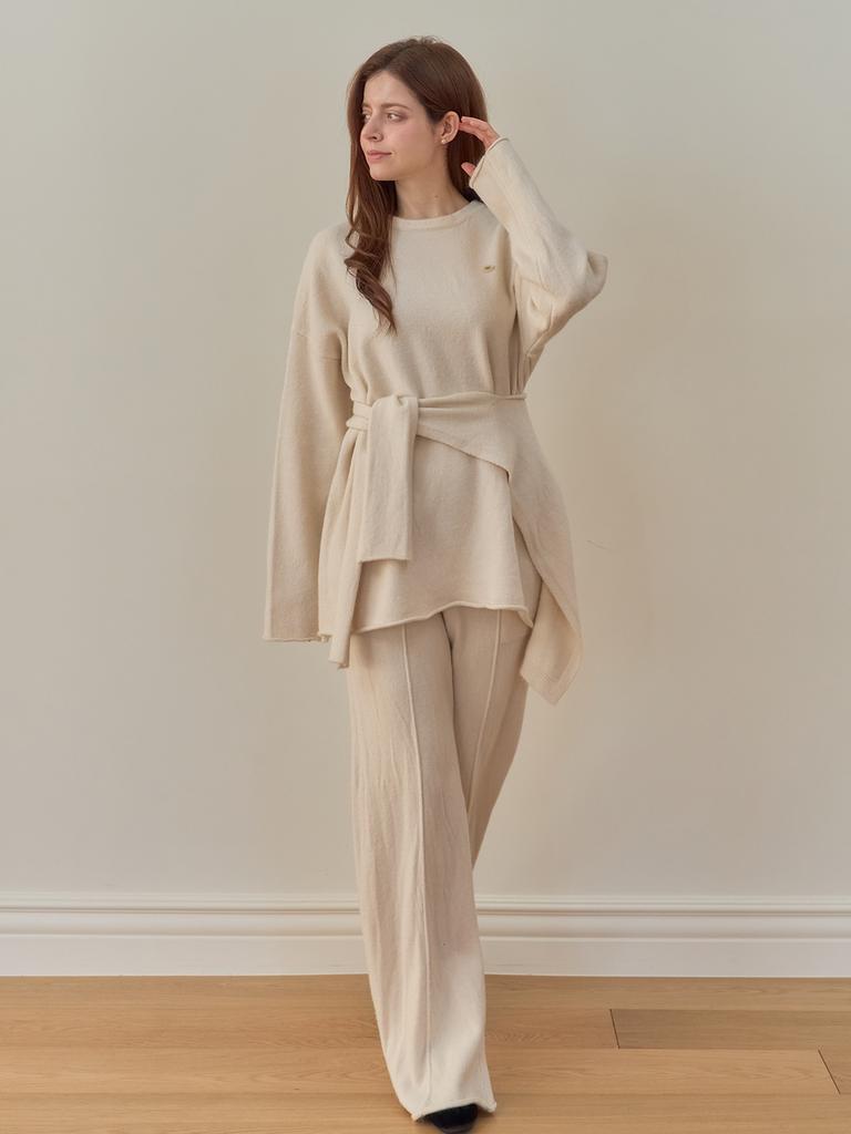 Mejongleuhaleu Gemma Knit Set (Round Neck Knit + Pants + Shawl) 3 Colors