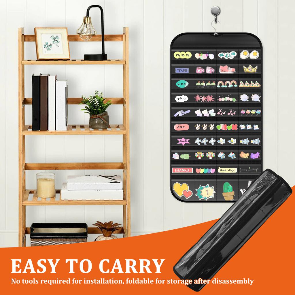 4 Stück tragbarer Heim-Hängeaufkleber-Displayständer doppelseitig 80 Taschen Klebeband Anstecknadel Clip Tasche geeignet für Sammler