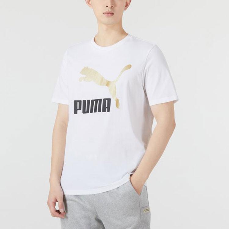 PUMA Contrast Large Logo Print Sports Round Neck Short Sleeve T-Shirt Men Tops White 536345-02