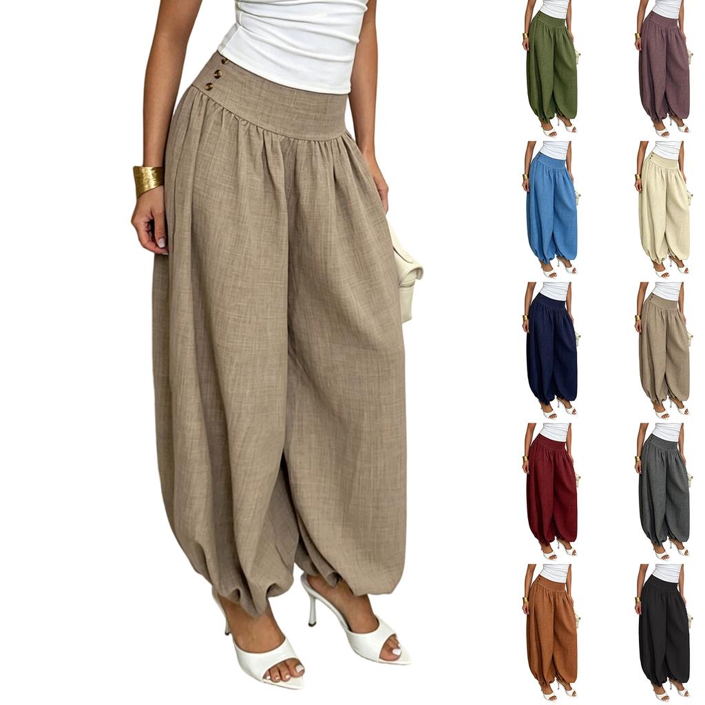 Women Loose Fit High Waist Lantern Pants Casual Homewear Harem Trousers Wide Leg Comfortable Bottoms