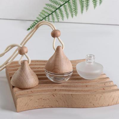 8ml Empty Pendant Auto Perfume Frosted Mini Perfume Bottles with Wood Lid Frosted Glass Bottle Essential Oil Container Portable