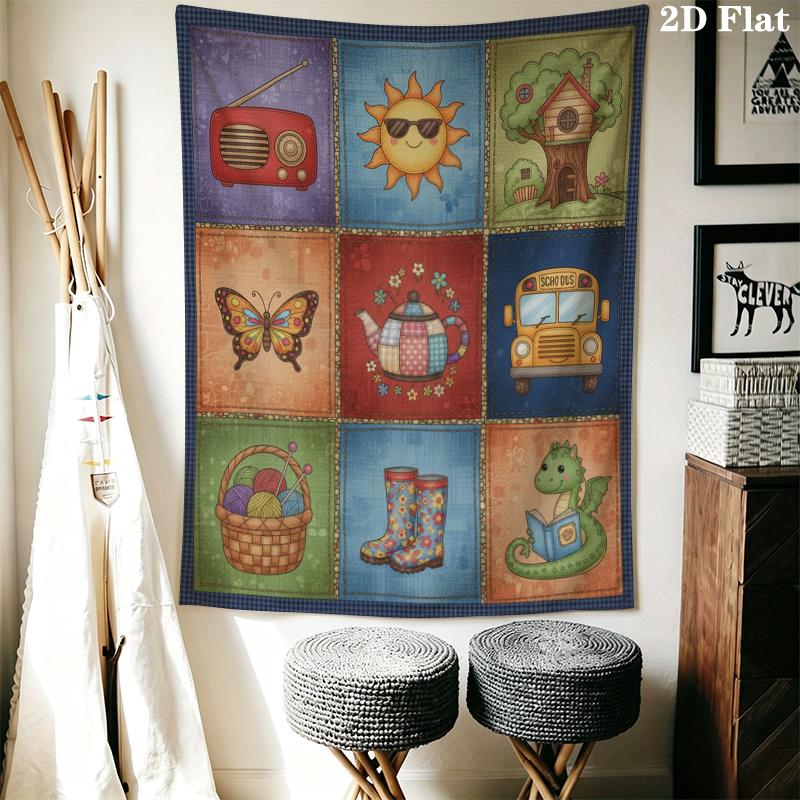 Retro Country Wall Tapestry Aesthetic Wall Hanging Printed Fabric Blanket Decorative Tapestries for Bedroom Living Room Home Decor
