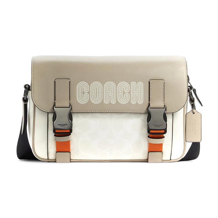 

New COACH Track Coated Canvas With Calfskin Crossbody Bag, Shoulder Bag Tubas Unisex White & Gray C8128-QBTTX 26.9*6.6*17.5CM