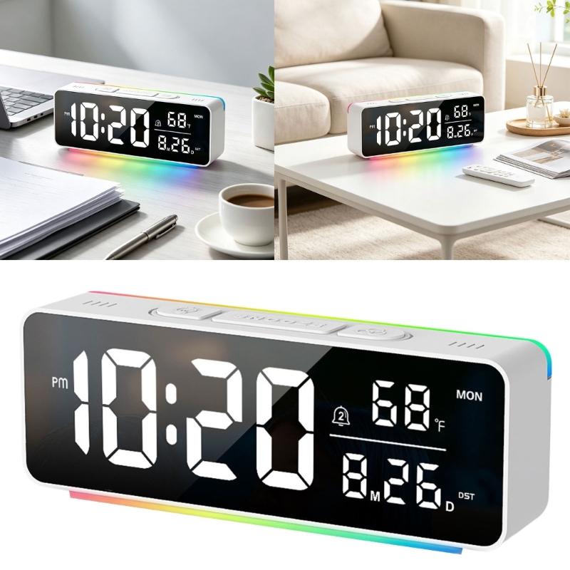 Bedside Digital Alarm Clock with Large LED Screen, Ambients Light and Brightness Adjustment Tabletop Clock for Nightstand