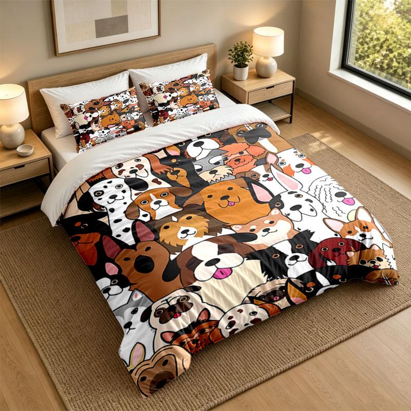 3Pcs Bedding SetPuppy Soft Bed Sheet and Two Pillowcases Home Bedroom Decor