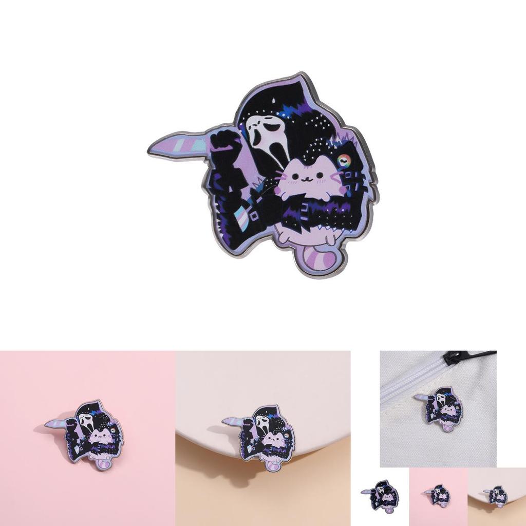 Unique Metal Pin Cute Cartoon Ghost Cat Brooch Festive Pumpkin Skull Style For All