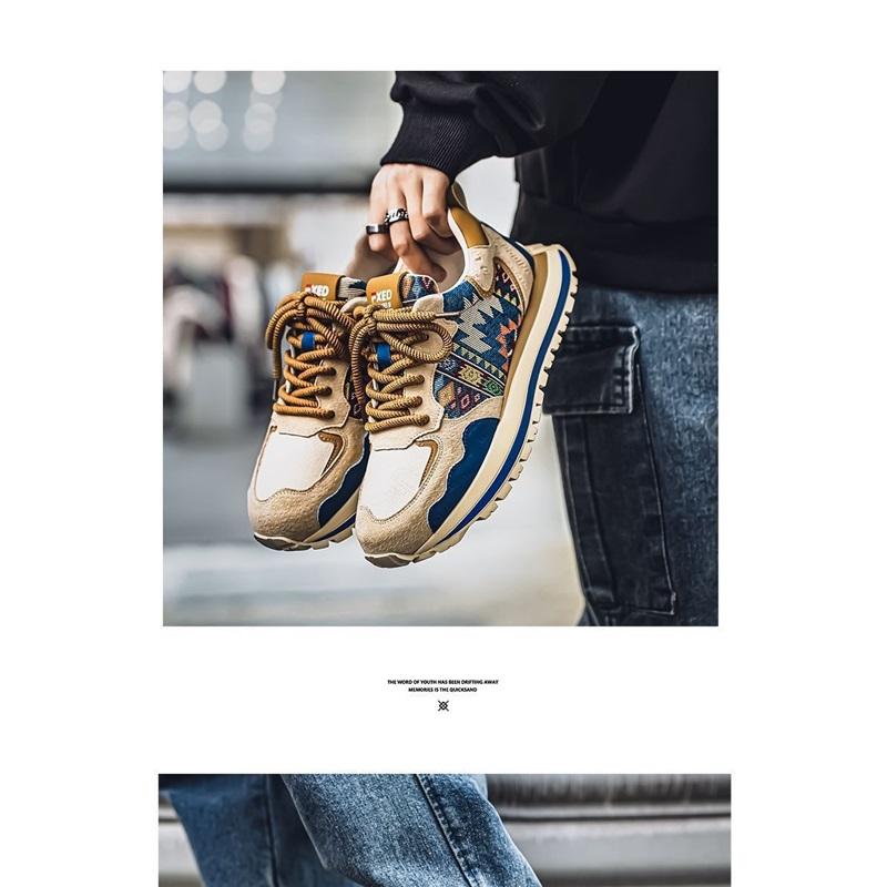 Men's Ethnic Pattern Retro Chunky Sneakers Casual Lace Up Outdoor Walking Shoes