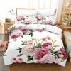 Flowers Queen Bedding Set 3D Print Singlesided Printed Comforter Plant Leaves Romantic and Warm Duvet Bedding Cover For Girls