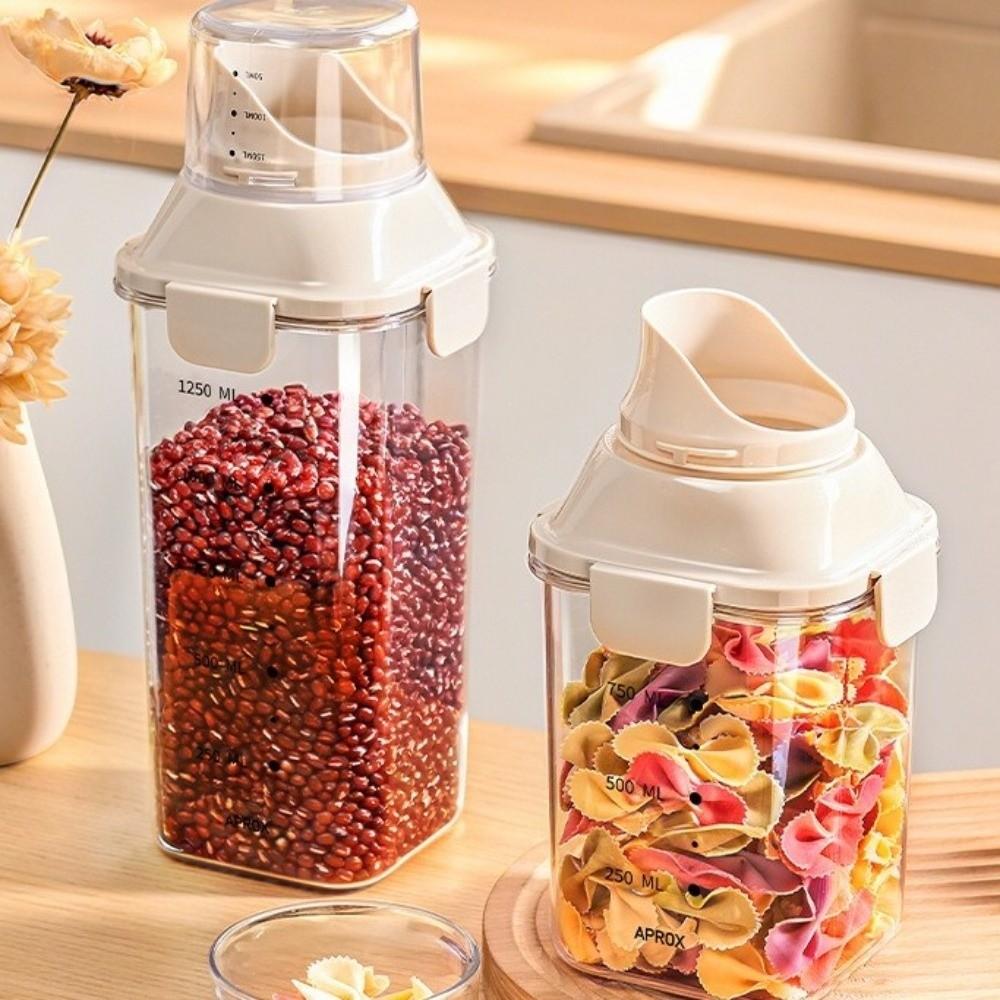 Transparent Sealed Jar With Measuring Cup Moistureproof Airtight Cereal Container Leak-Proof Food Storage Tank