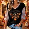 Women's Fashion V-Neck Printed 3/4 Sleeve Casual Top for Halloween