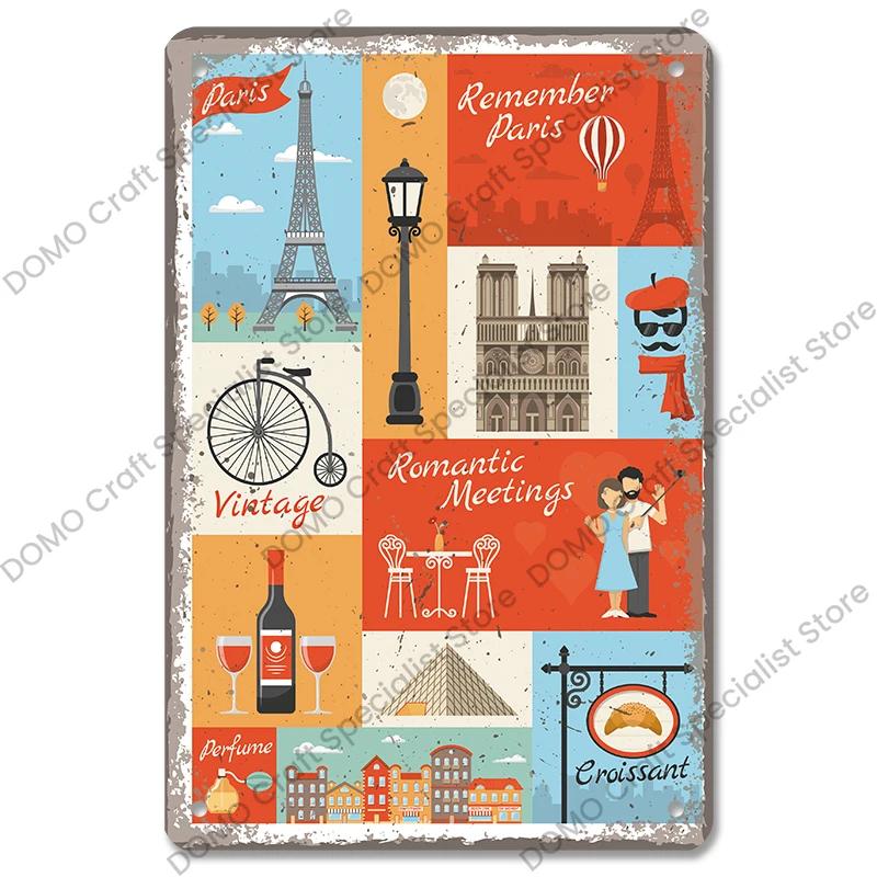 Vintage Paris City of Love Bastille Day Metal Tin Sign  French Wall Decor for Cafe Living Room Home  Retro Poster Plaque for Uni