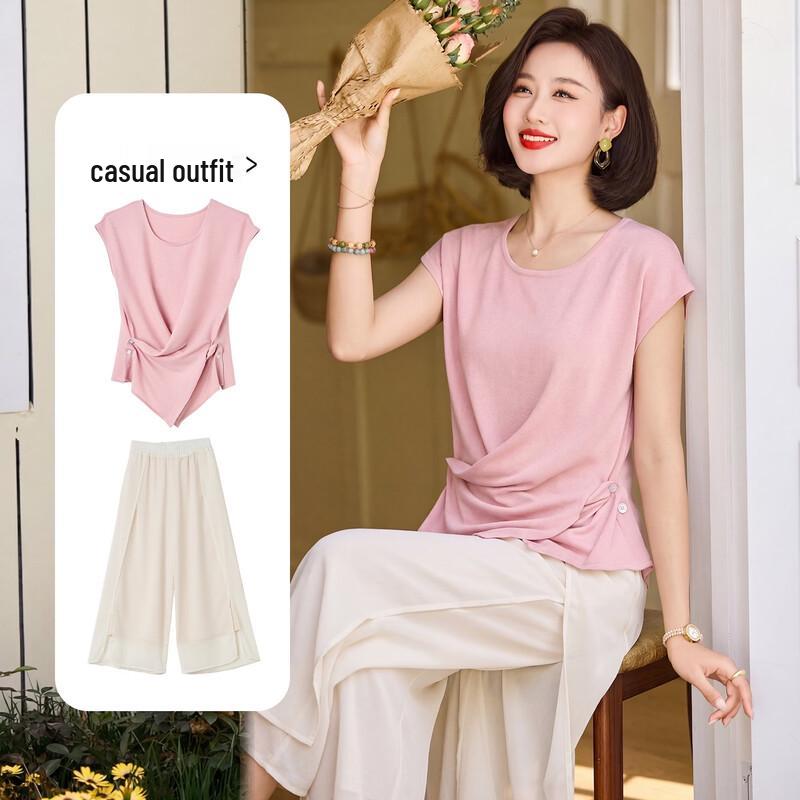Qianlian Women s Elegant Sleeveless T-shirt & Casual Outfit 3XL розовый