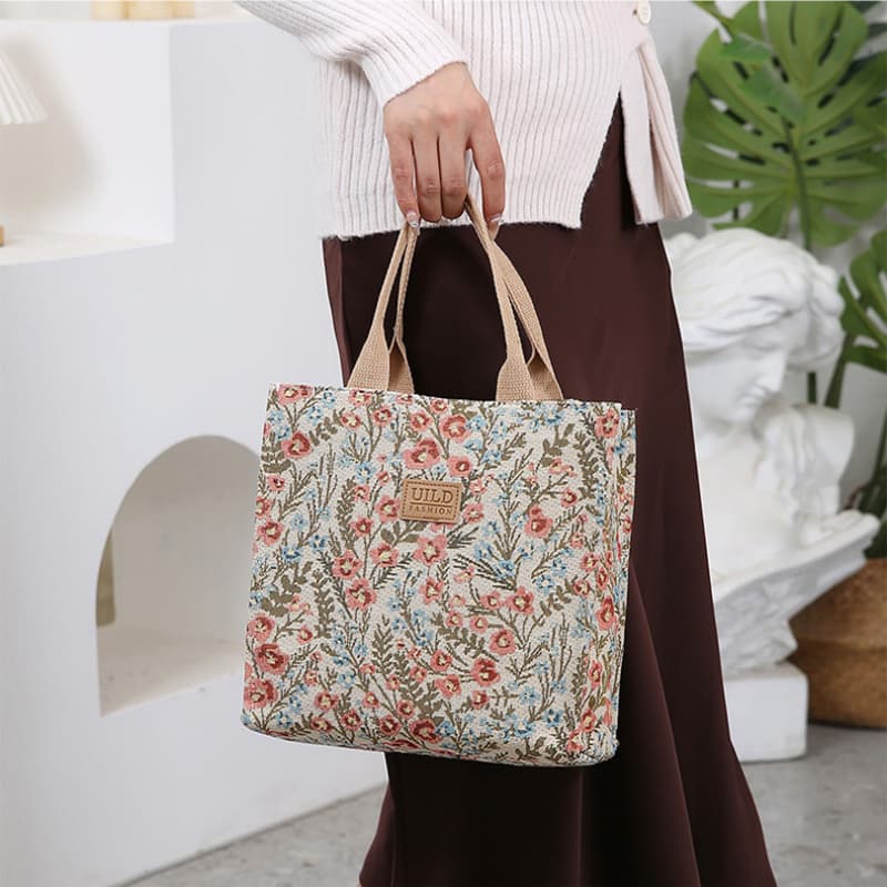 Vintage velká plátěná taška s květinovým vzorem