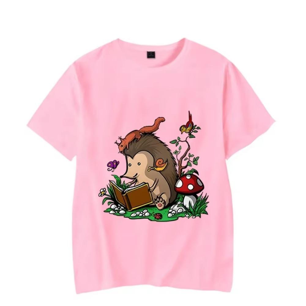 New Trendy Men T-shirt Hedgehog Reading Book Funny Men Oversized T-shirts Short Sleeve Tops Black Brand Tee Summer Fashion Shirt