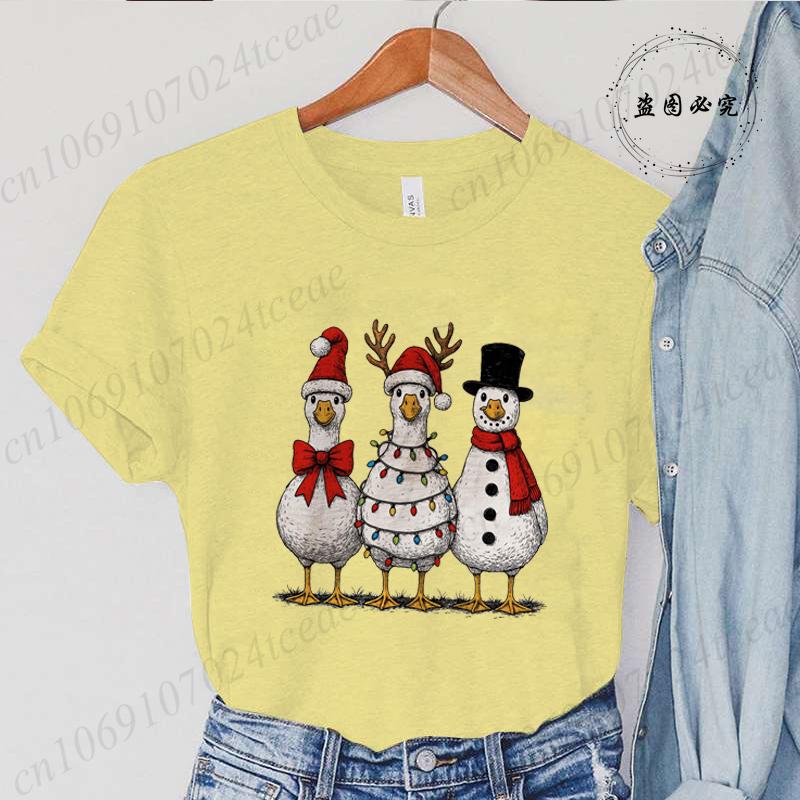 Vintage Jul Gås Tryck Unisex T-shirts Kläder Rund Hals T-shirt Kort Ärm Avslappnad Topp Tomte Gås Unisex Kläder