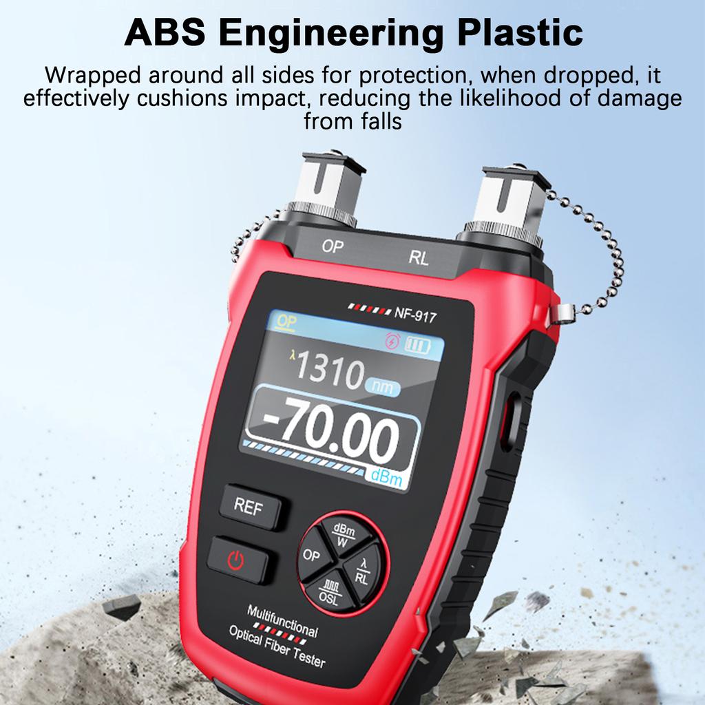 Optical Power Meter with Red Light, 10 Wavelengths, FC SC Connector, Fiber Optic Tester with LCD Screen Fiber Attenuation Detection Cable Fault Finder