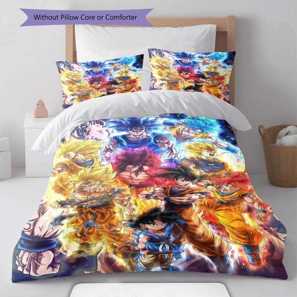 Set Copripiumino Trapuntato Dragon Ball Super Federa Cuscino Regalo di Compleanno per la Casa(1 * copripiumino + 2 * federa, senza nucleo)