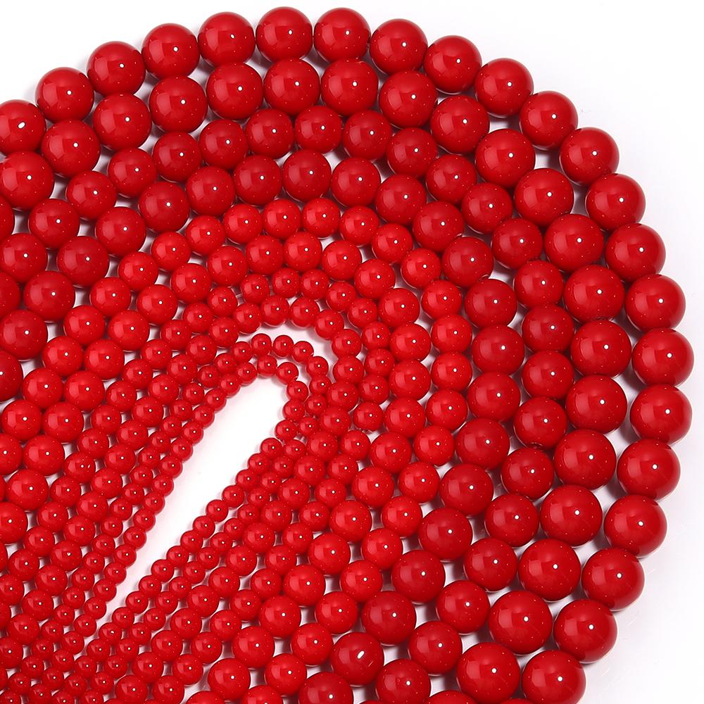 30-80pcs 4-12mm Red Natural Stone Beads Imitation Achate Stone Beads Round Loose Beads For Jewelry Making DIY Bracelet Necklace