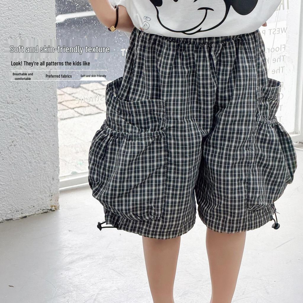 Kids' Plaid Shorts: Large & Small Rolls - Korean Style Summer Casual Sports Pants, Unisex Five-Point Design.