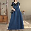 DIMANAF Women Plus Size Denim Blue Dress Maxi Long Dress Sleeveless Vintage Loose Casual Basic Dresses Cottton