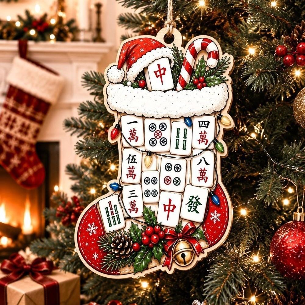 Mahjong Theme Christmas Hanging Decoration Wooden Xmas Pendant Christmas Tree Ornaments Christmas
