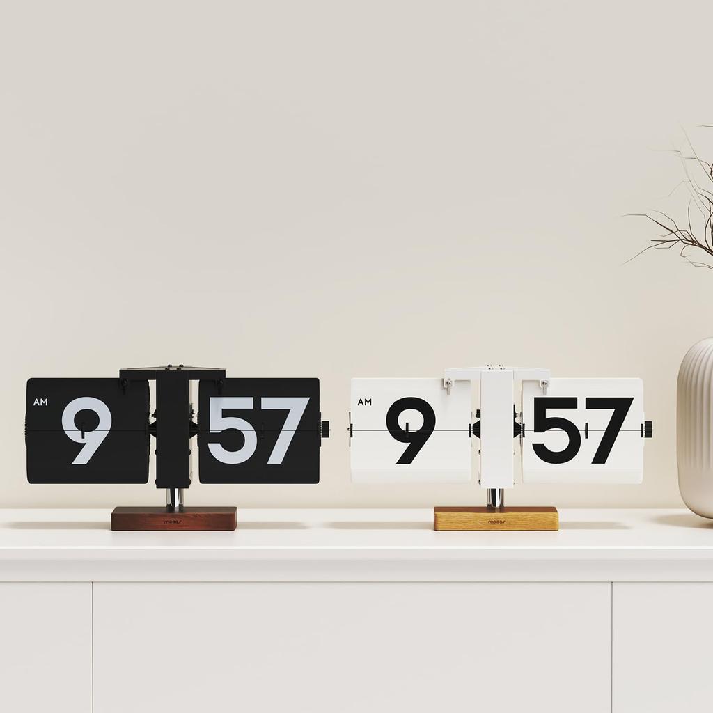 Mooas Classic Modern Wood Big Flip Desk Clock Retro Vintage Analog Design Auto Flip Clock Table Clock Large Capacity Perfect for Home Office School