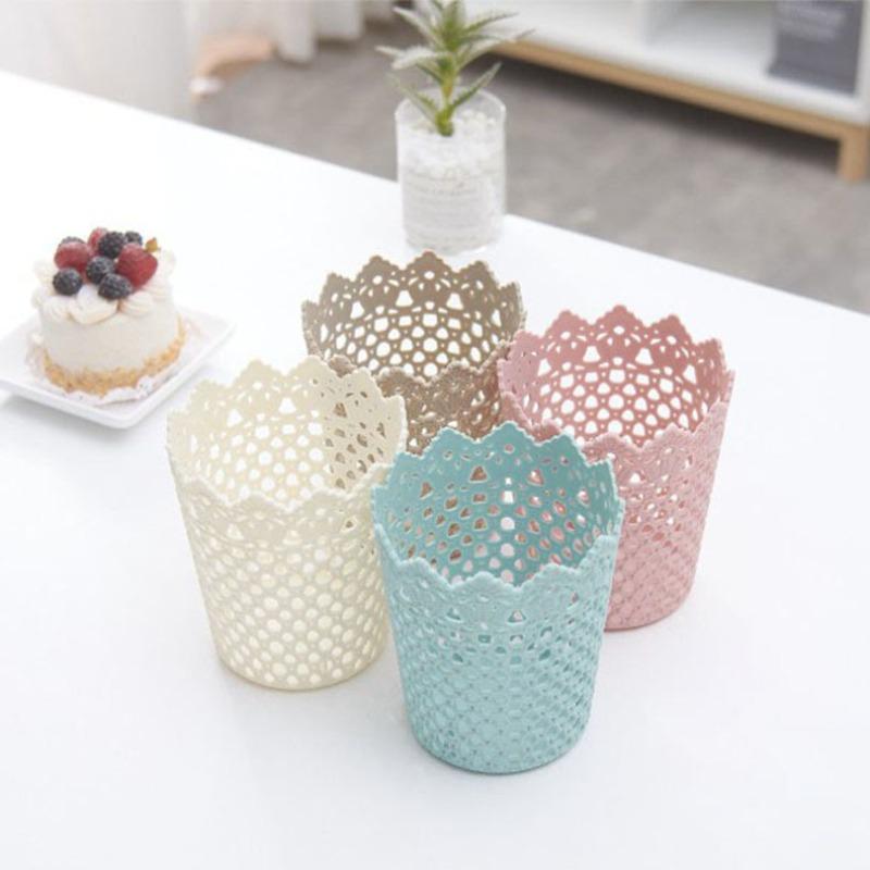 Woolen Desktop Storage Basket Office Stationery Storage Circular Hollowed-out Plastic Storage Basket