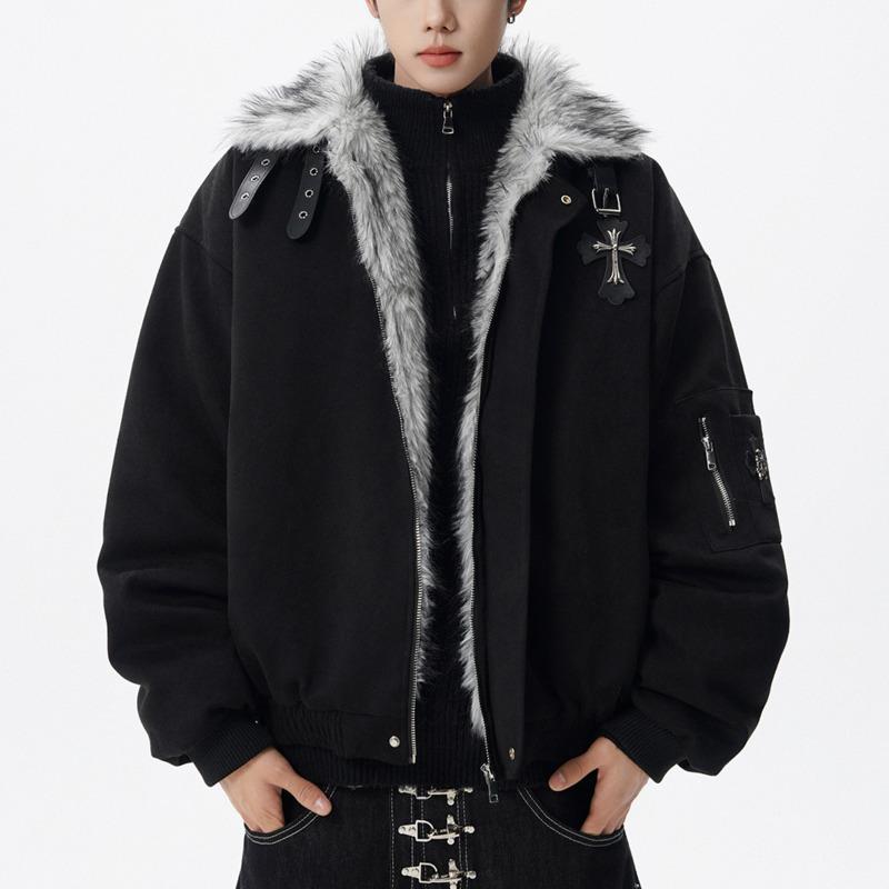 Fashion Versatile Warm Coat Autumn Winter Men's Fur Collar Thick Cotton Jacket