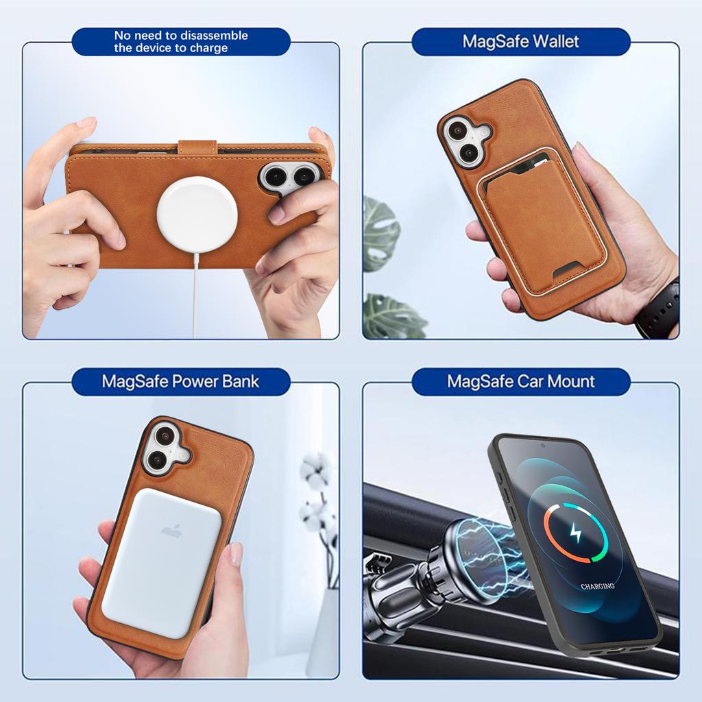 3 in 1 Detachable Magnetic Wallet Leather Case For iphone 16 Pro Max 15 Plus 13 12 16E Cash Cards Holder Bag For Magsafe Cover