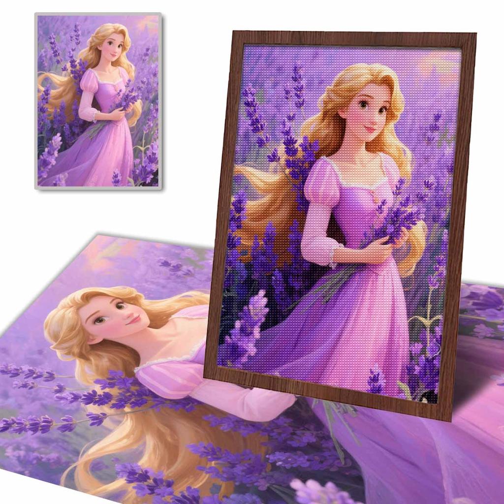 Diamond Mosaic Colorful Diamond Painting Lavender and Princess Full Round Embroidery Cartoon Creative Hobbies Wall Decor