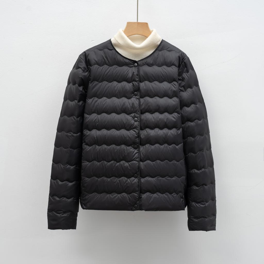 Daunen-Innenjacke Neuer Nationaler Standard 90% Daunen Vielseitig Rundhals Einfaches Wellenmuster Herbst- und Winterjacke Daunenjacke Damen