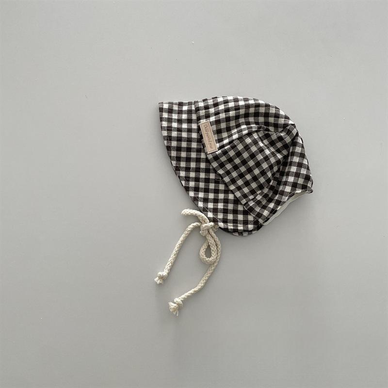 

Summer Baby Bucket Hat 48-50cm 6-30M Plaid Cotton Infant Sun Hat Toddler Windproof Tie Up Cap Newborn Boy Girl Outdoor Beach Cap 48-50cm