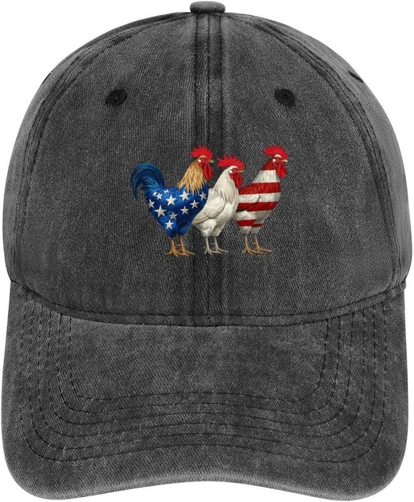 Patriotic Roosters Print Baseball Cap Adjustable Polyester Distressed Casual for Adult Unisex Sun Protection