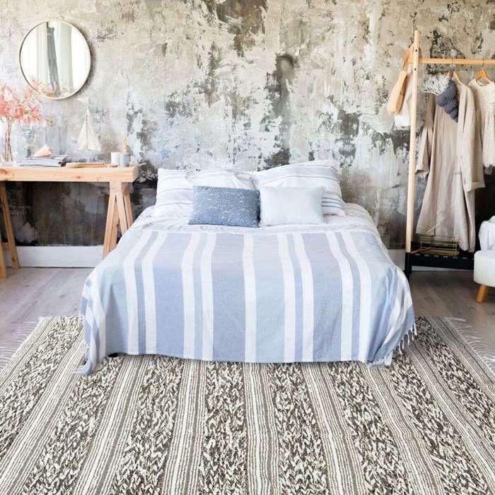 Living Room Rug In Cotton White-sand Stripe 190x290