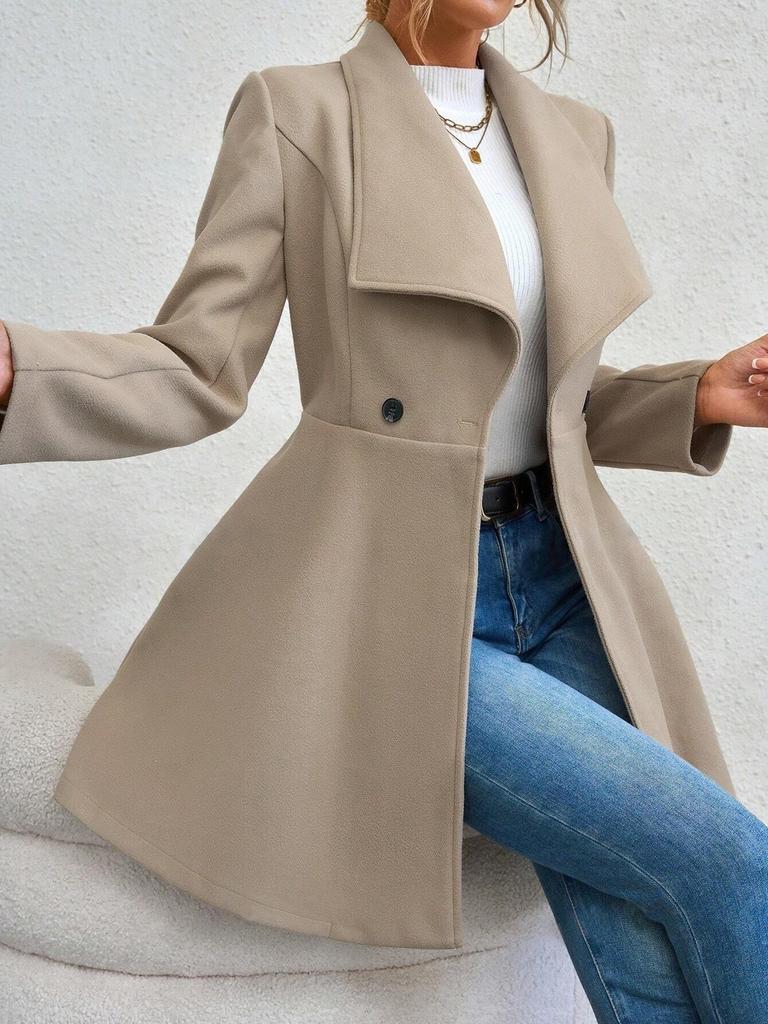 Umlegekragen Trenchcoat Damen Windjacke Eng anliegende Kleidung Femme Lockerer Umhang Wolliger Einreiher Oberbekleidung