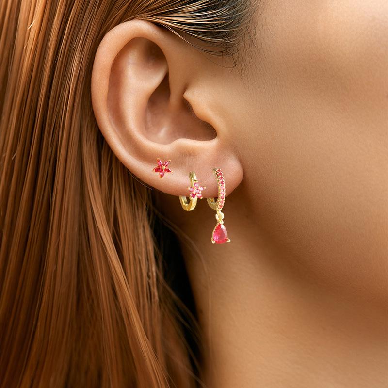 3-Piece Rhinestone Floral Water Drop Earrings & Ear Cuff Set for Women