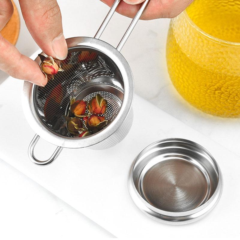 Tea Infuser Stainless Steel Tea Strainer With Handle Tea Filter Fine Mesh Strainer Brewing Basket with Lid for Loose Leaf Tea