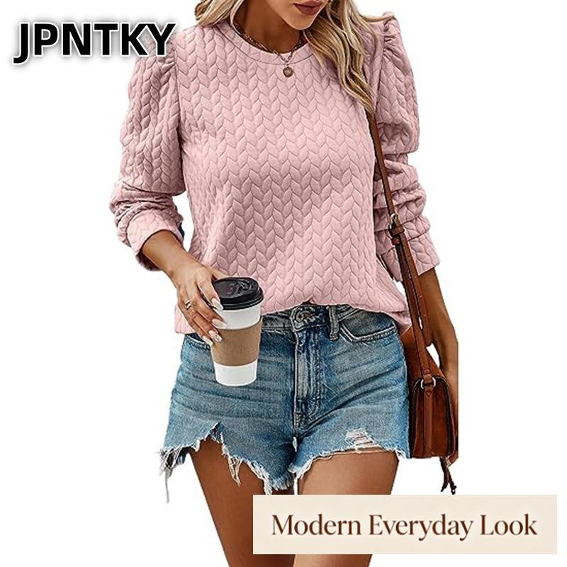JPNTKY Women's Fashion Casual Long Sleeve O-Neck Blouses & Shirts