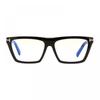 Tom Ford Eyeglasses Square Full Rim  Shiny Black Frame And Clear Blue Light Block Lenses Lens Ft5912 B001 Black