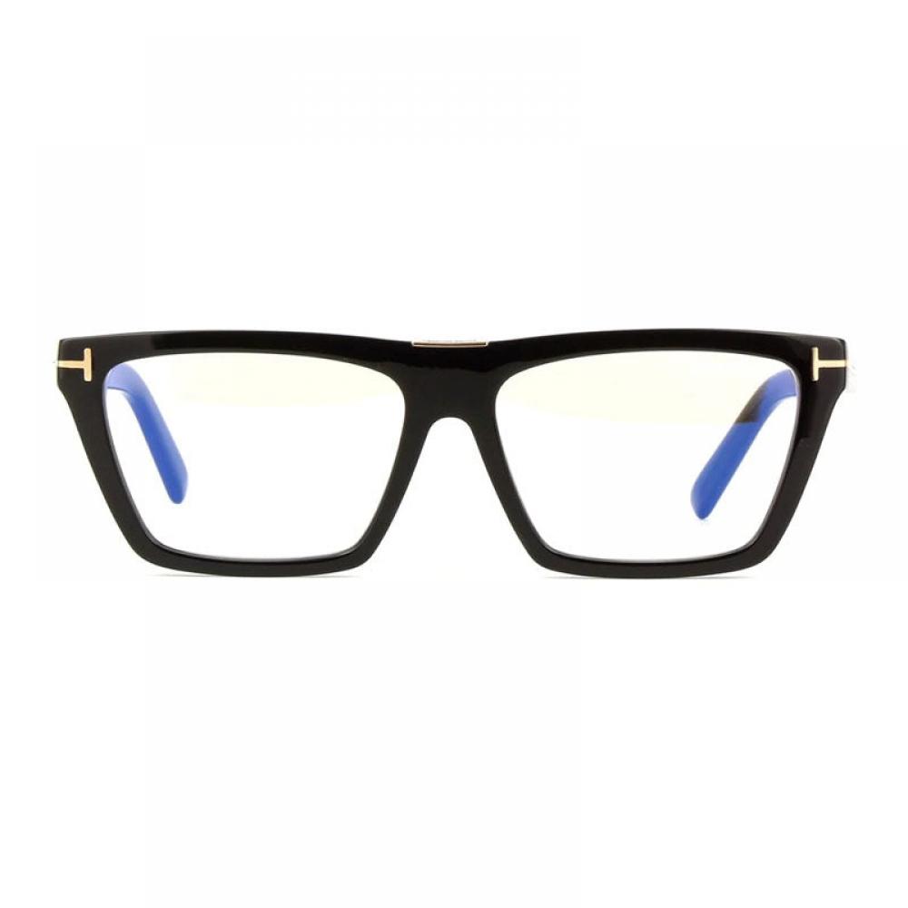 Tom Ford Eyeglasses Square Full Rim  Shiny Black Frame And Clear Blue Light Block Lenses Lens Ft5912 B001 Black