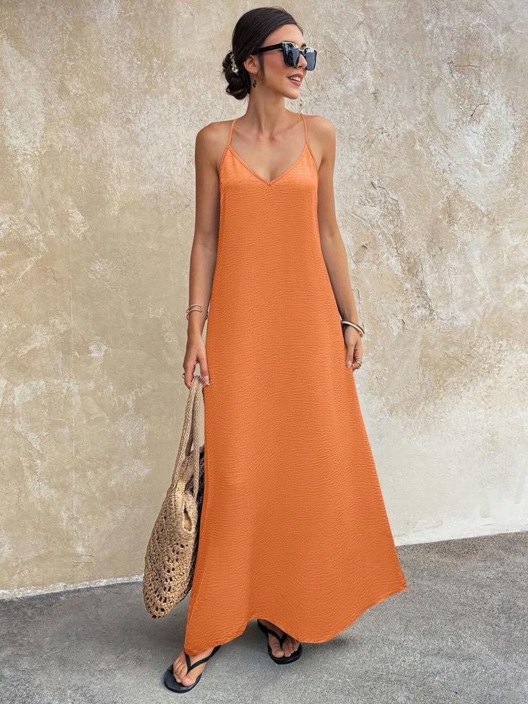 European Fashion V-neck Backless Sleeveless Spaghetti Strap Dress 2026