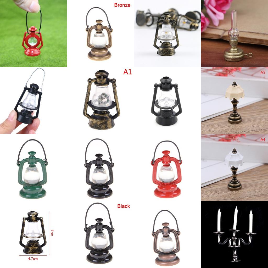1/12 Dollhouse Miniature Accessories Mini Metal Vintage Oil Lamp Simulation Barn Lantern Model Toys for Doll House Decoration