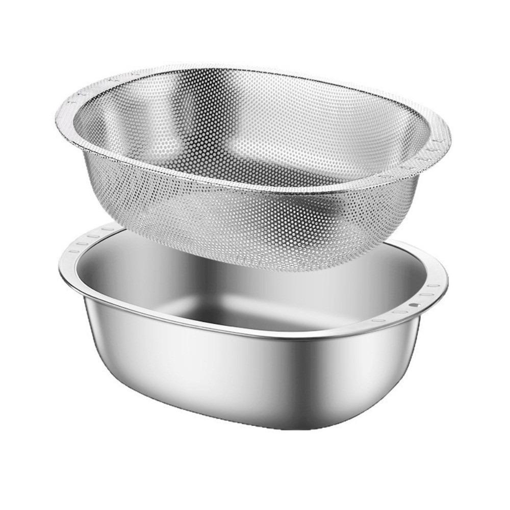 Oval Shape Rice Washing Basin 201 Stainless Steel Fruit Drain Basket Kitchen Use