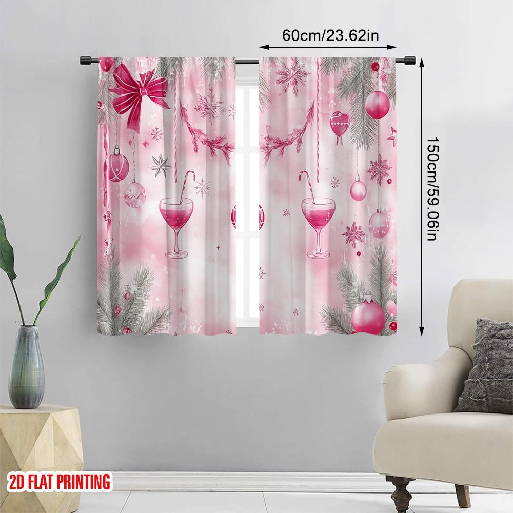 2pcs,2D Plane Printing Light Filtering Curtains Christmas Ornaments Festive Winter Holidays Versatile Polyester Fabric (without