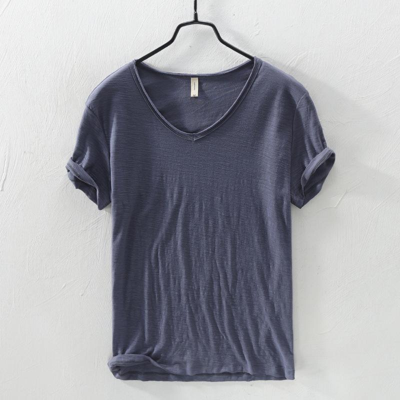 T-shirt da uomo semplice in cotone sottile traspirante slim a maniche corte T-shirt casual da uomo tinta unita a maniche corte Maglietta di base