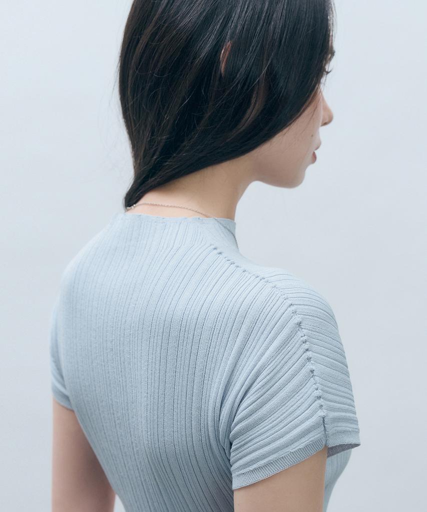 MONGDOL Wholegarment Half-Neck Pleated Knit Top Sky Blue Mdkt107Skyblue