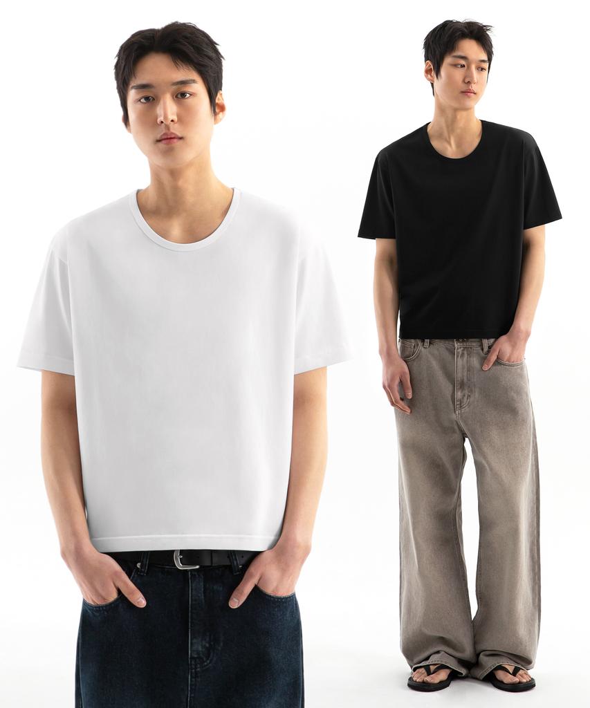 UNIONSTUDIO ( 2 Pack ) Logo U-Neck Crop Short Sleeve T-Shirt ( 3 Colors )