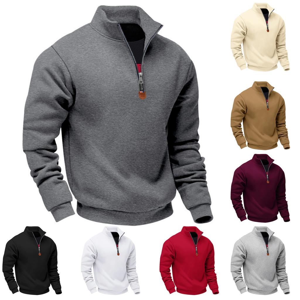 Men's Sweatshirt Quarter Zipper Ribbed Long Sleeve Shirts Slim Fit Workout Casual Pullover Fall Winter Tops